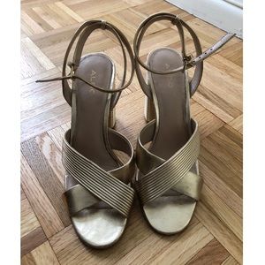 Gold block heel sandals